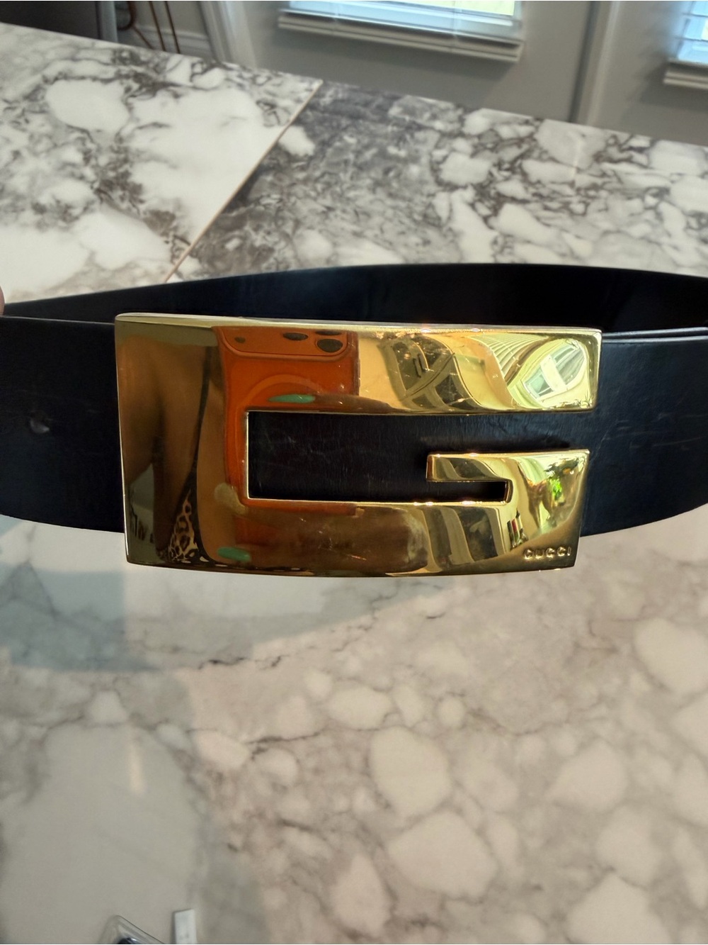 Gucci Black Leather Belt with Gold 'G' Buckle Statement
